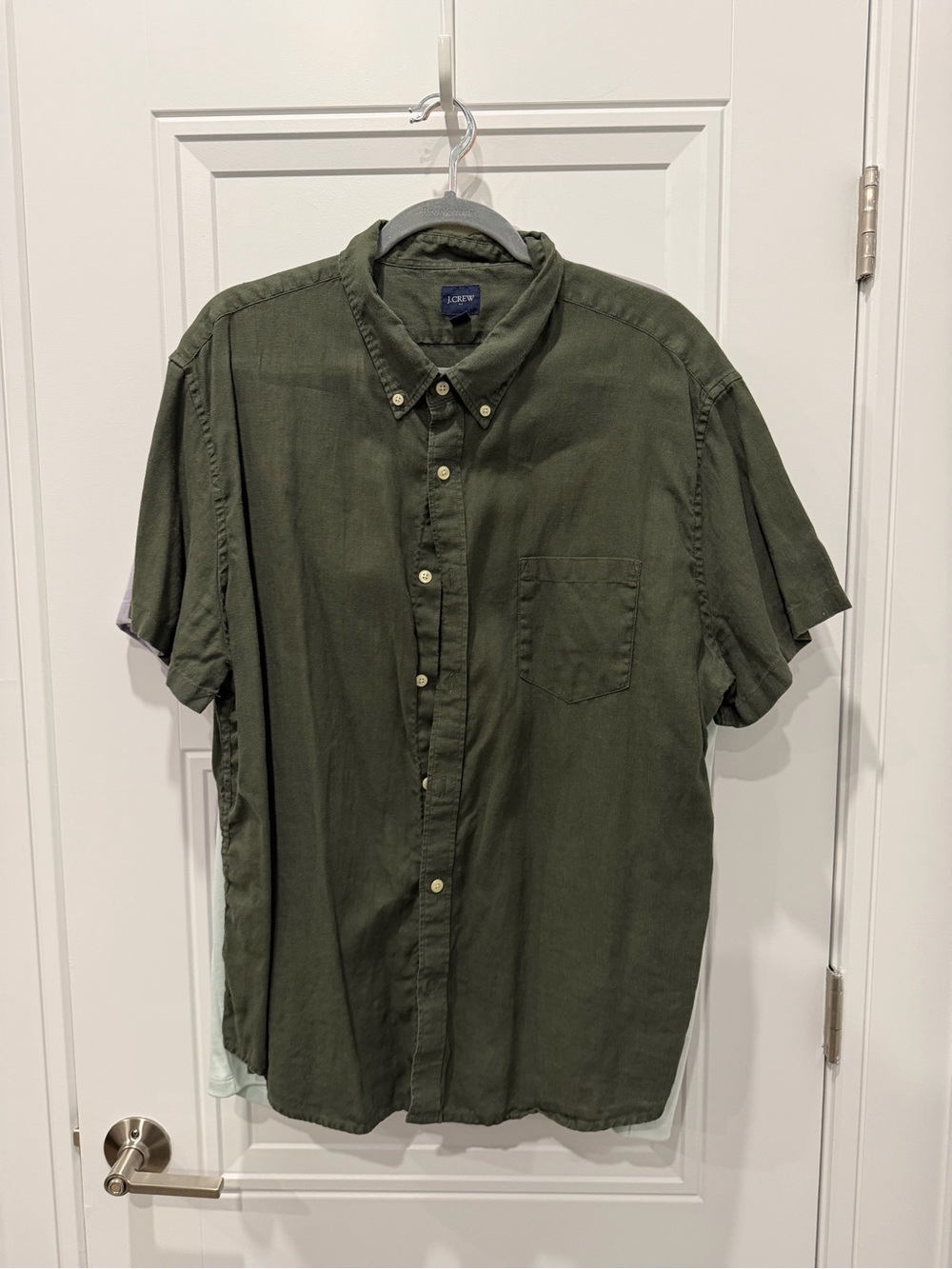 J. Crew Men’s Short Sleeve Washed Linen Button-Down Shirt - Olive Green